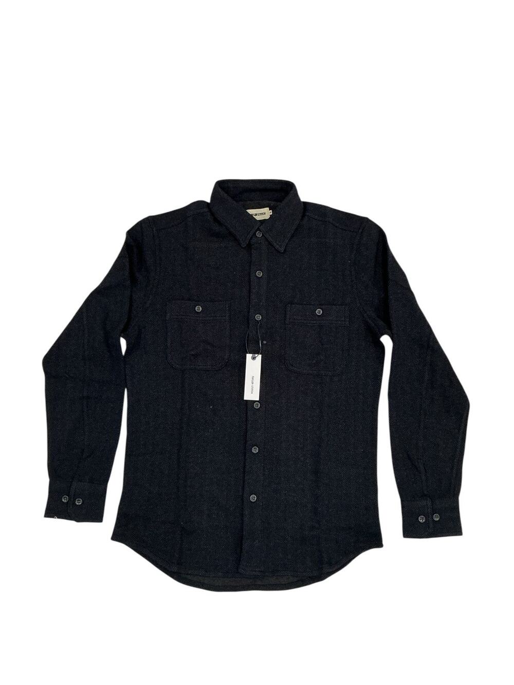 Taylor Stitch North Shore Knit Shirt Mens 40 L Heather Navy Herringbone Organic